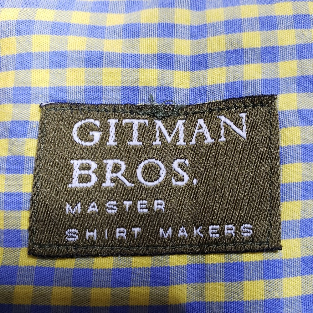 Gitman Bros Shirt Men Large Yellow Blue Micro Check Long Sleeve USA Casual - Picture 6 of 11
